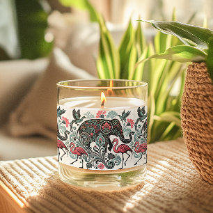 Art Nouveau Floral Elephant Pink Flamingos 2 Scented Candle