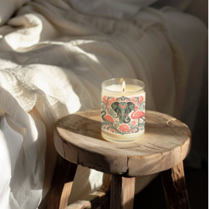 Art Nouveau Floral Elephant Pink Flamingos Scented Candle
