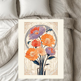 Art Nouveau Floral Fiery Orange Fall Housewarming  Duvet Cover