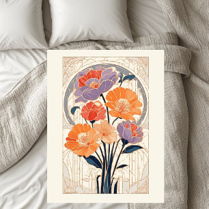 Art Nouveau Floral Fiery Orange Fall Housewarming Duvet Cover