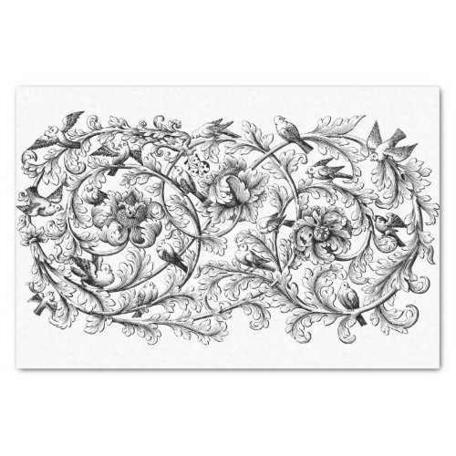 Art Nouveau Floral Flourish Drawing Decoupage  Tissue Paper