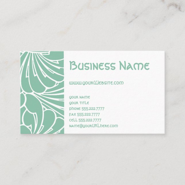 Art Nouveau Floral Flowers Mint Green Pattern Business Card (Front)