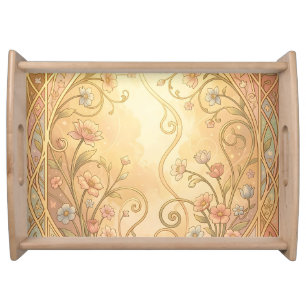 Art Nouveau Floral Frame Vintage Ornamental Border Serving Tray