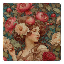 Art Nouveau Floral Fruit Woman Trivet