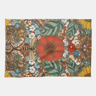Art Nouveau Floral Garden – Sunflowers, Bee Kitchen Towel