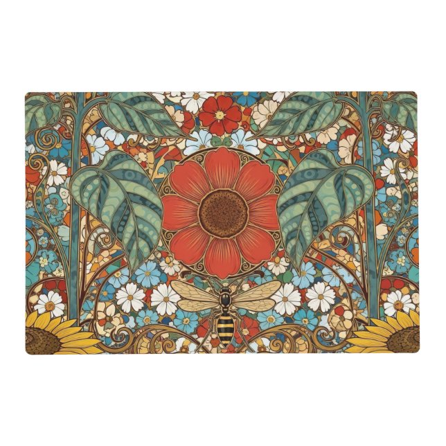 Art Nouveau Floral Garden – Sunflowers, Bee Placemat (Front)