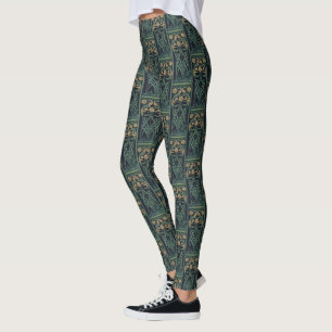 Art Nouveau Floral Gold & Green Leggings