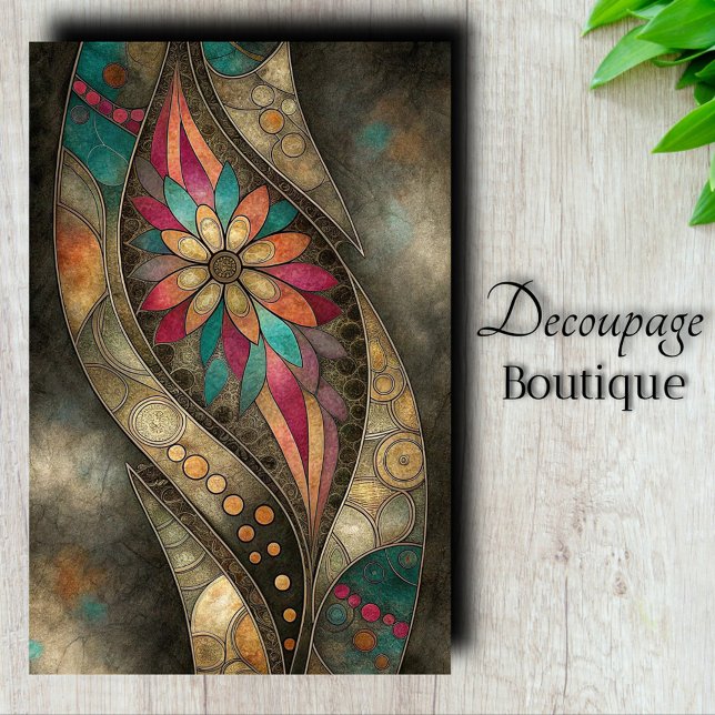 Art Nouveau Floral Gold Teal Decoupage Tissue Paper (Art Nouveau Floral Decoupage Tissue Paper)