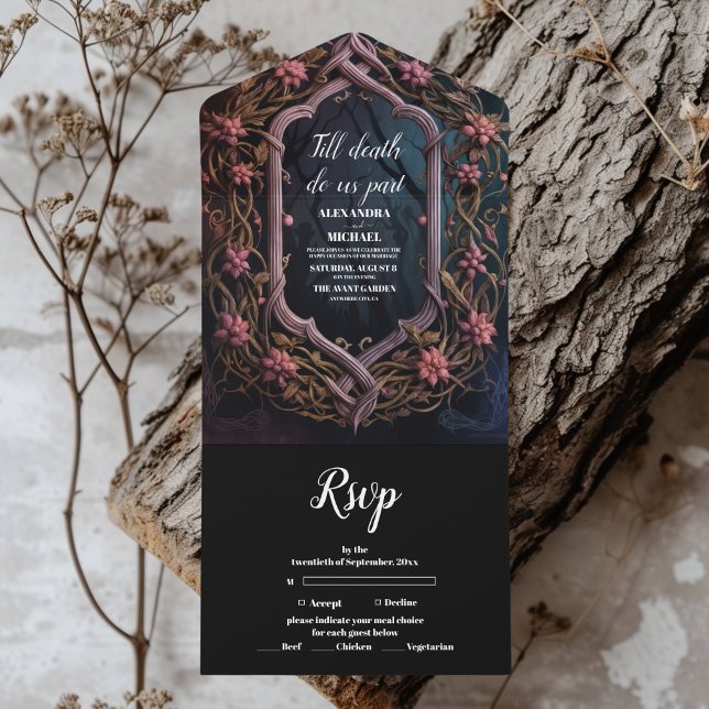 Art Nouveau Floral Gothic Halloween Wedding All In One Invitation (Creator Uploaded)