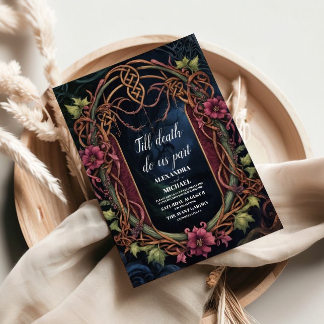 Art Nouveau Floral Gothic Halloween Wedding Invitation (Creator Uploaded)