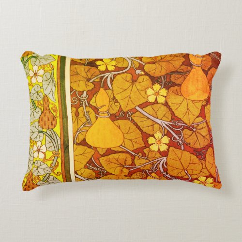 Art nouveau floral gourd elegant fall orange green accent pillow