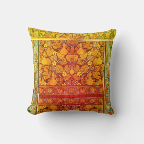 Art nouveau floral gourd elegant fall orange green throw pillow