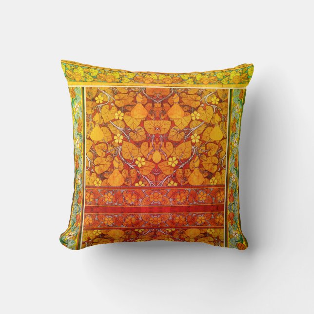 Art nouveau floral gourd elegant fall orange green throw pillow (Front)