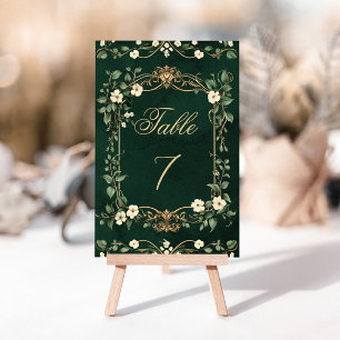 Art Nouveau Floral Green Gold Wedding table number