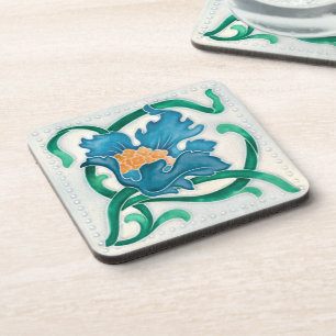 Art Nouveau Floral Majolica Faux Relief Beverage Coaster