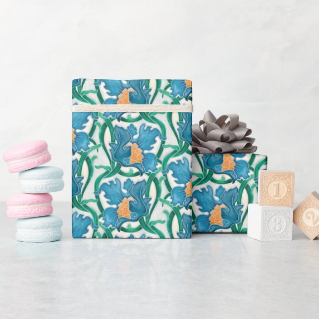 Art Nouveau Floral Majolica Pattern Wrapping Paper (Baby Shower)