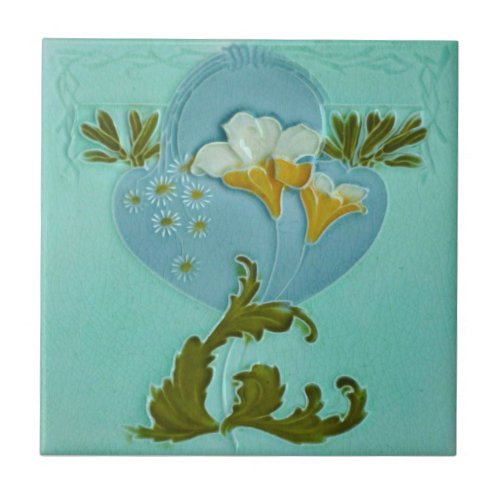 Art Nouveau Floral Malkin Repro 1900 Faux Relief Ceramic Tile