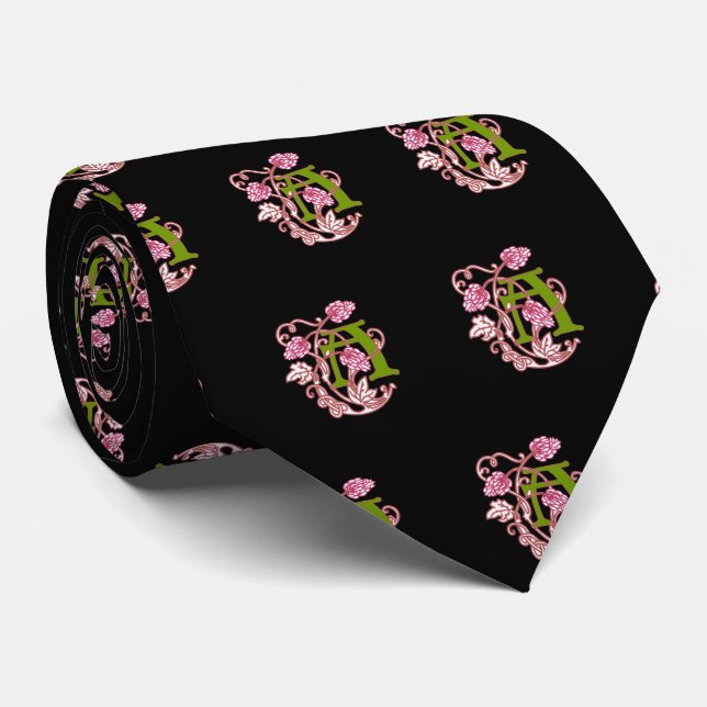 Art Nouveau Floral monogram A Neck Tie (Rolled)