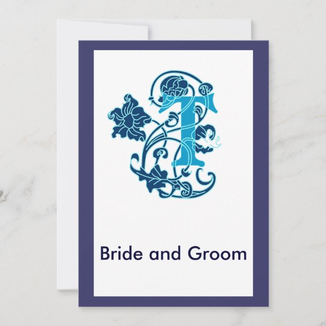 Art Nouveau Floral monogram T Invitation (Front)