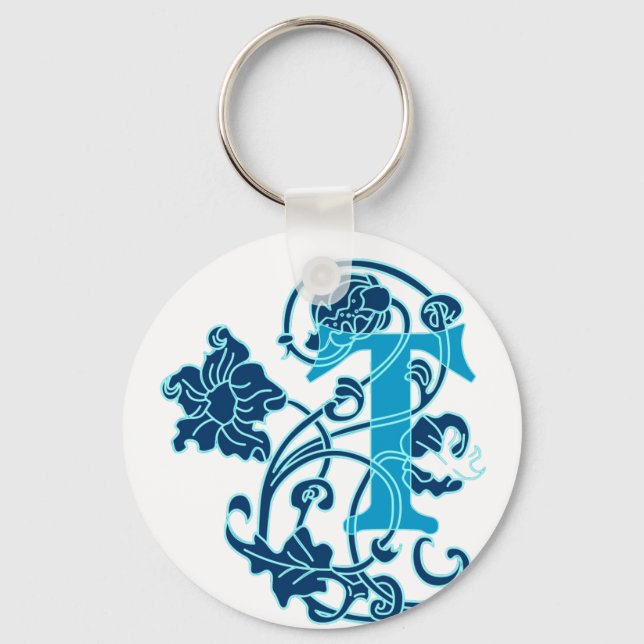 Art Nouveau Floral Monogram T Keychain (Front)