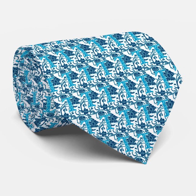 Art Nouveau Floral Monogram T  Neck Tie (Rolled)