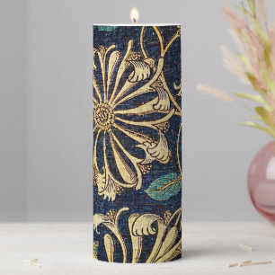 Art Nouveau Floral Navy & Gold Pillar Candle