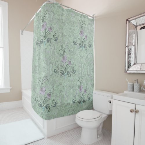 Art Nouveau Floral Pale Sage Dusty Lilac Shower Curtain