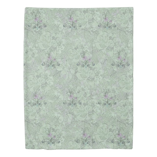 Art Nouveau Floral Pale Sage Dusty Lilac Twin Duvet Cover (Front)