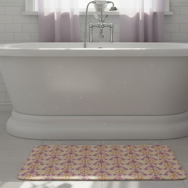 Art Nouveau Floral Pastel Purple Cream Bath Mat (A bathroom glow-up that starts with the floor. Soft pastel colors & hand drawn pattern.)