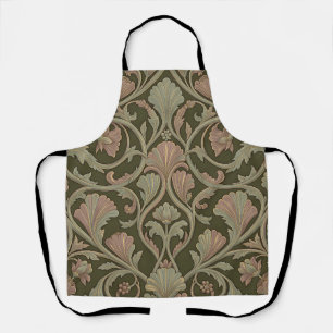 Art Nouveau Floral Pattern Dark Green Pink Vintage Apron