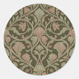 Art Nouveau Floral Pattern Dark Green Pink Vintage Classic Round Sticker