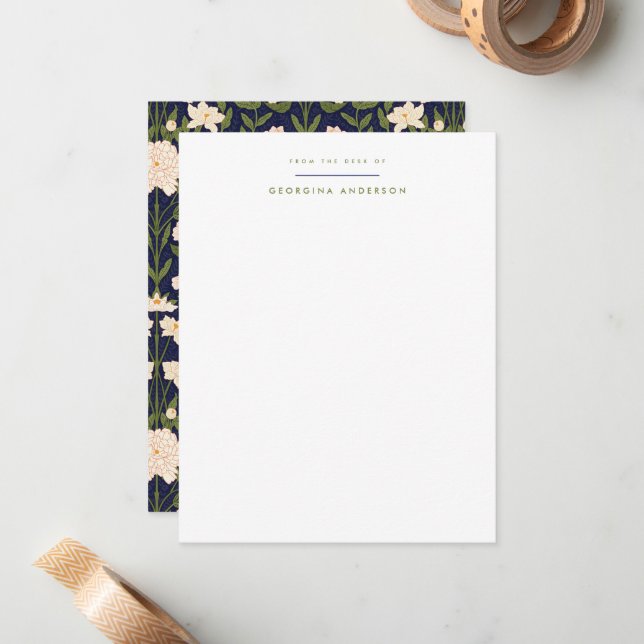 Art Nouveau Floral Personal Stationery Note Card (Front/Back In Situ)