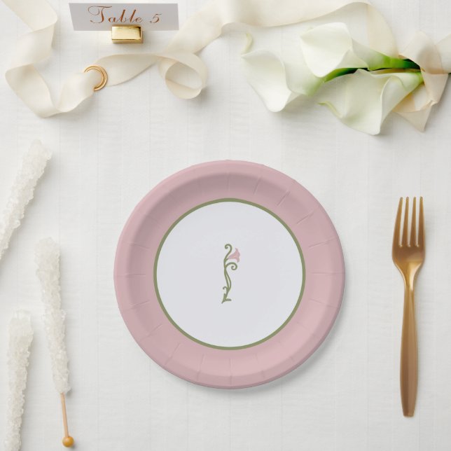 Art Nouveau Floral Pink and Green Wedding Paper Plates (Wedding)