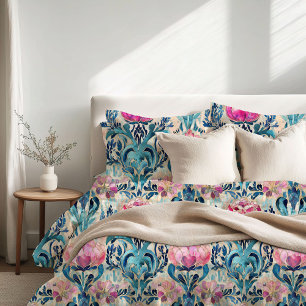 Art Nouveau Floral Pink Duvet Cover