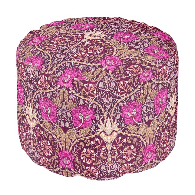 Art Nouveau Floral, Plum, Beige and Deep Purple Pouf (Angled Front)