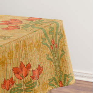 Art nouveau floral poppy red gold green elegant  tablecloth