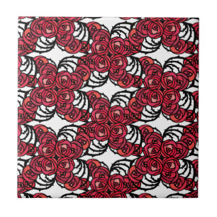 Art Nouveau Floral red and black rose vines design Ceramic Tile