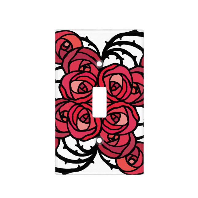 Art Nouveau Floral red and black rose vines design Light Switch Cover (Front)