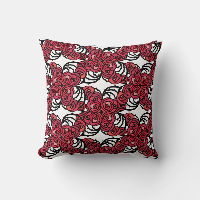 Art Nouveau Floral red and black rose vines design Throw Pillow (Front)
