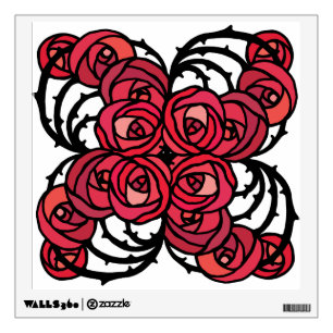 Art Nouveau Floral red and black rose vines design Wall Sticker