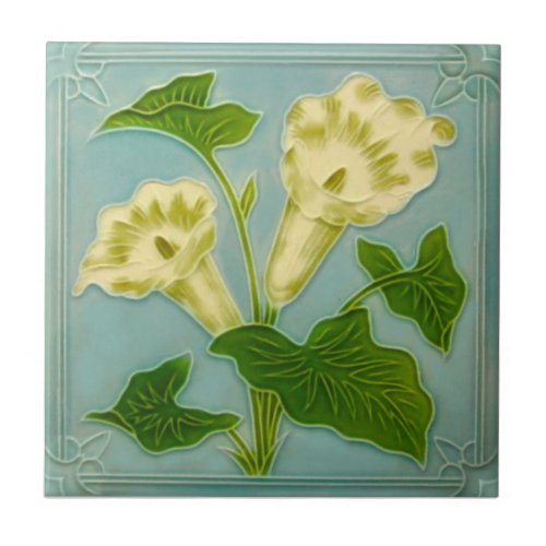 Art Nouveau Floral Repro Olivant Faux Molded Ceramic Tile