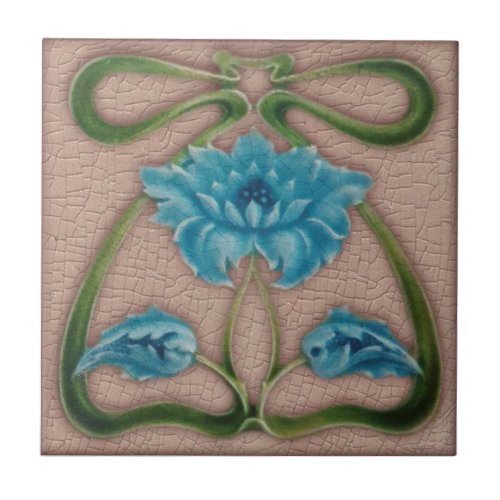 Art Nouveau Floral Ribbon Antique Reproduction Ceramic Tile
