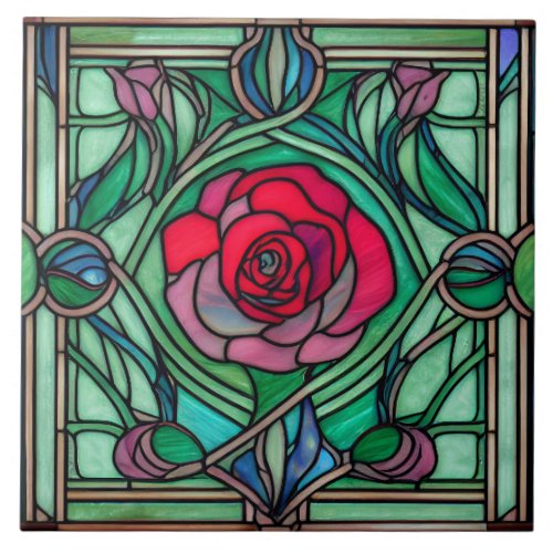Art Nouveau Floral Rose Decorative Ceramic Tile