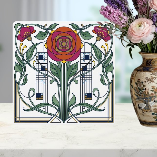 Art Nouveau Floral Rose Geometric Art Design Ceramic Tile (Creator Uploaded)