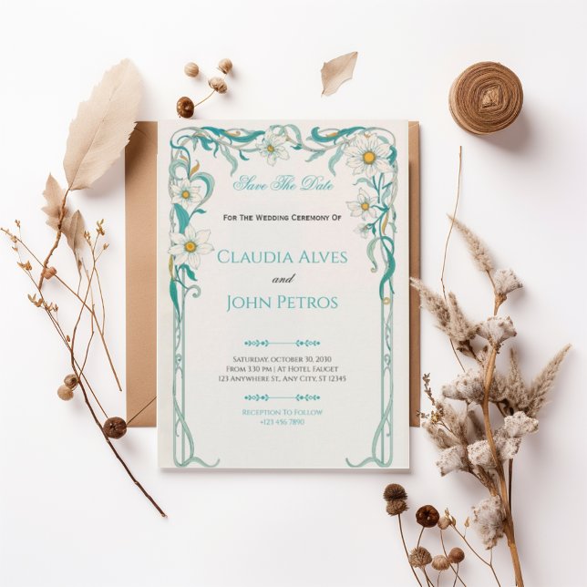 Art Nouveau Floral Save the Date Invitation (Creator Uploaded)