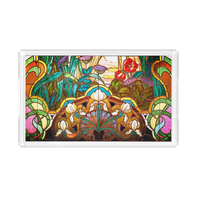 Art nouveau floral  stained glass look acrylic tray (Front)