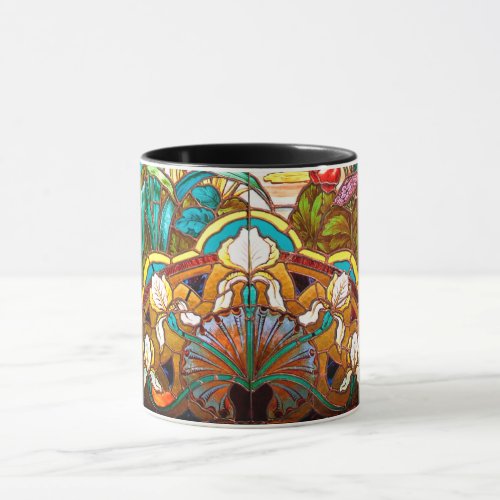 Art nouveau floral stained glass look mug