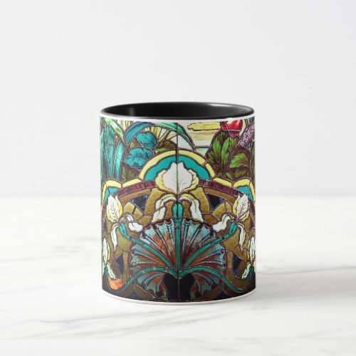 Art nouveau floral stained glass look mug