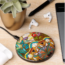 Art nouveau floral  stained glass look wireless charger