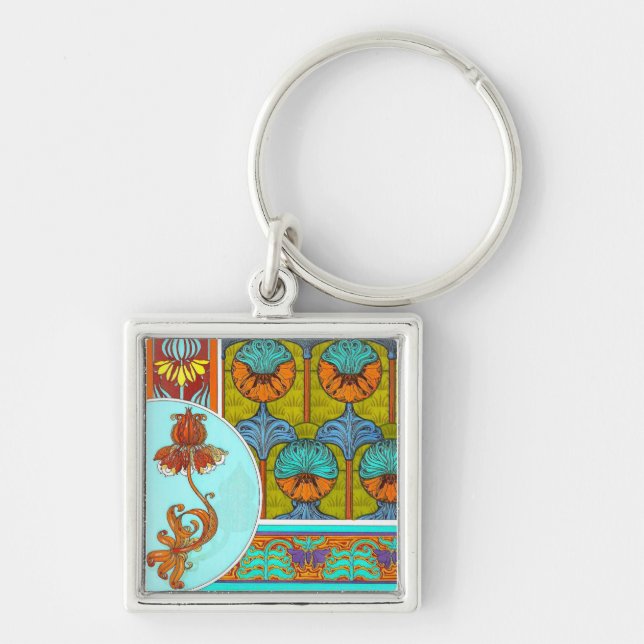 Art nouveau floral textile art victorian verneuil  keychain (Front)